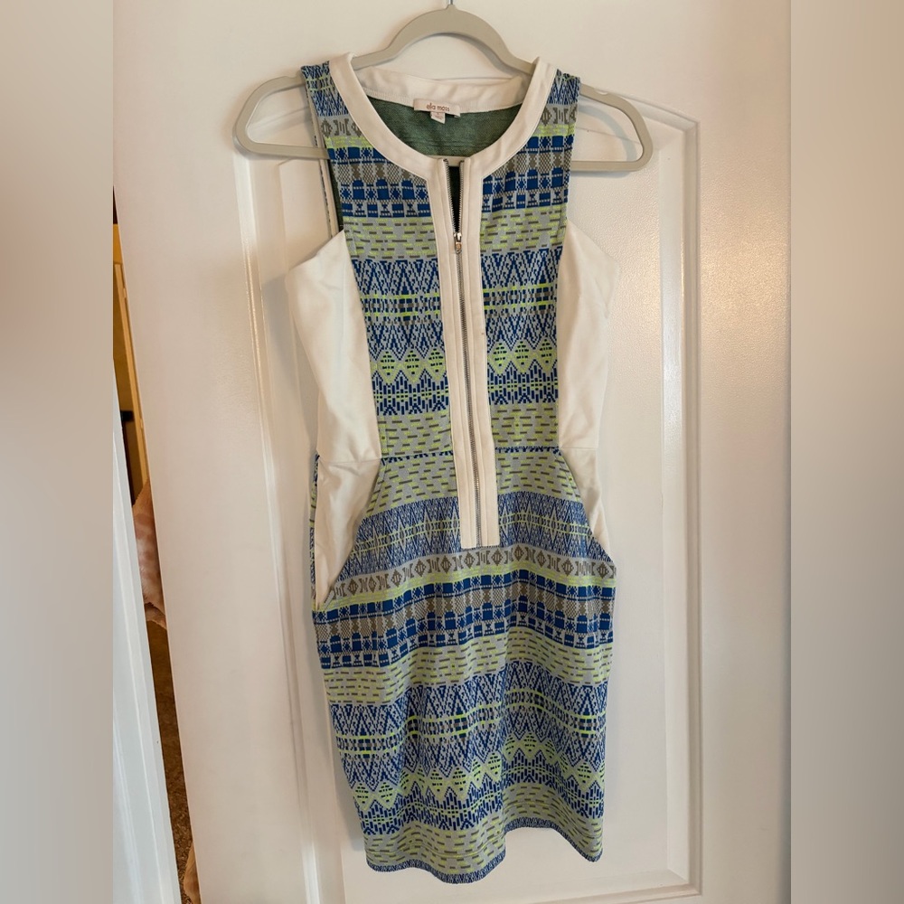 Ella Moss Blue and Green Patterned Mini Dress